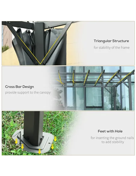Outsunny 3.6 x 3(m) Outdoor Pergola with Retractable Roof and Curtains, Garden Gazebo Canopy Sun Shade Shelter with Aluminum Fra