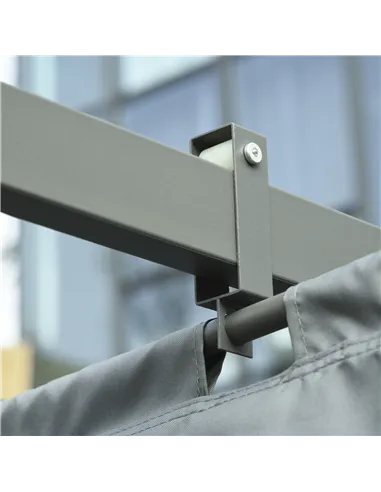 Outsunny 3.6 x 3(m) Outdoor Pergola with Retractable Roof and Curtains, Garden Gazebo Canopy Sun Shade Shelter with Aluminum Fra