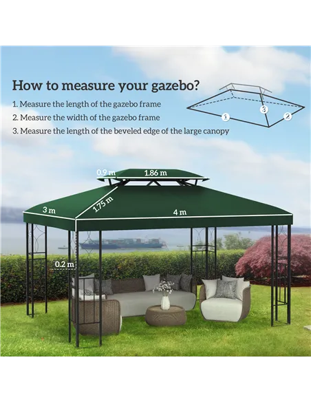 Outsunny Gazebo Roof Replacement, for 3 x 4m Frames - Green