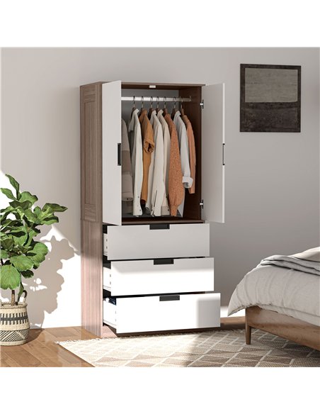 HOMCOM Two Door, Two Drawer Wardrobe - White/Brown