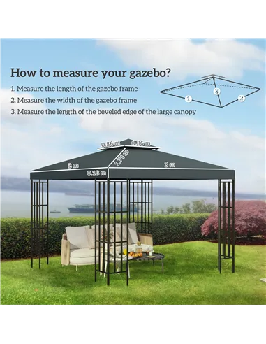 Outsunny Gazebo Roof Replacement, for 3 x 3(m) Frames - Grey