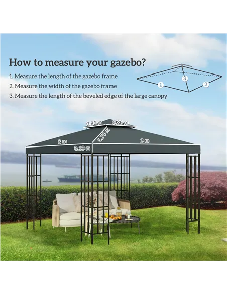 Outsunny Gazebo Roof Replacement, for 3 x 3(m) Frames - Grey