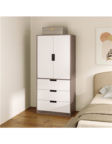 HOMCOM Two Door, Two Drawer Wardrobe - White/Brown