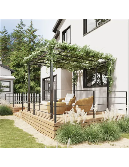 Outsunny 3 x 3 Meter Metal Pergola Garden Gazebo Grape Trellis for Climbing Plants Outdoor Sun Shelter Arbours