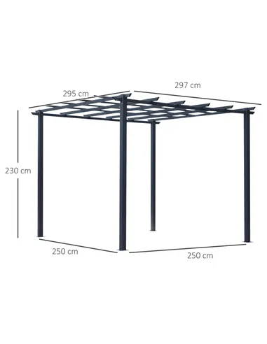 Outsunny 3 x 3 Meter Metal Pergola Garden Gazebo Grape Trellis for Climbing Plants Outdoor Sun Shelter Arbours