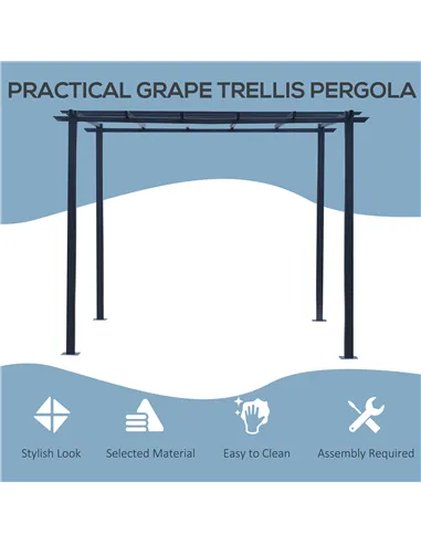Outsunny 3 x 3 Meter Metal Pergola Garden Gazebo Grape Trellis for Climbing Plants Outdoor Sun Shelter Arbours