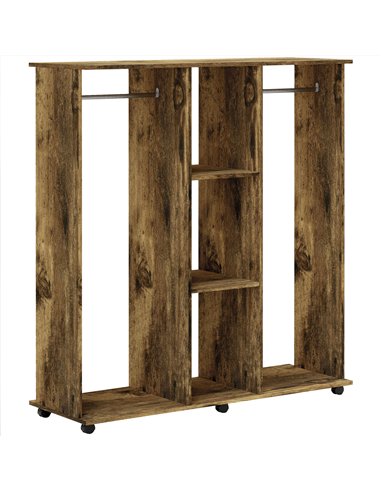 HOMCOM Open Wardrobe Double Mobile Storage Shelves Organizer W/6 Wheels-Rustic Brown