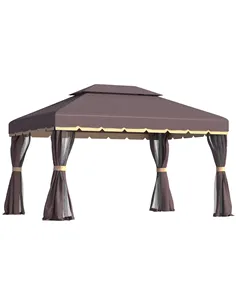 Outsunny 3 x 4m Aluminium Garden Gazebo, Marquee Canopy Shelter Pavilion Party Tent with Nets and Curtains for Garden and Deck, 