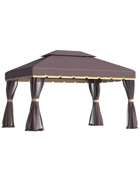 Outsunny 3 x 4m Aluminium Garden Gazebo, Marquee Canopy Shelter Pavilion Party Tent with Nets and Curtains for Garden and Deck, 