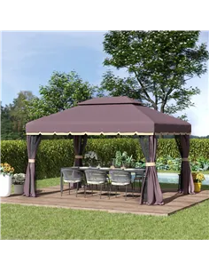 Outsunny 3 x 4m Aluminium Garden Gazebo, Marquee Canopy Shelter Pavilion Party Tent with Nets and Curtains for Garden and Deck,  2