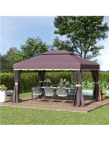 Outsunny 3 x 4m Aluminium Garden Gazebo, Marquee Canopy Shelter Pavilion Party Tent with Nets and Curtains for Garden and Deck, 