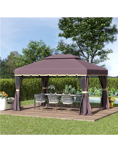Outsunny 3 x 4m Aluminium Garden Gazebo, Marquee Canopy Shelter Pavilion Party Tent with Nets and Curtains for Garden and Deck, 