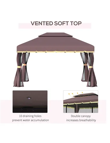 Outsunny 3 x 4m Aluminium Garden Gazebo, Marquee Canopy Shelter Pavilion Party Tent with Nets and Curtains for Garden and Deck, 