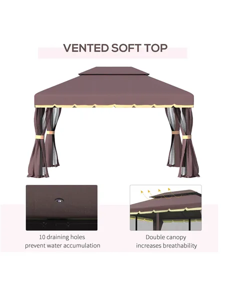 Outsunny 3 x 4m Aluminium Garden Gazebo, Marquee Canopy Shelter Pavilion Party Tent with Nets and Curtains for Garden and Deck, 