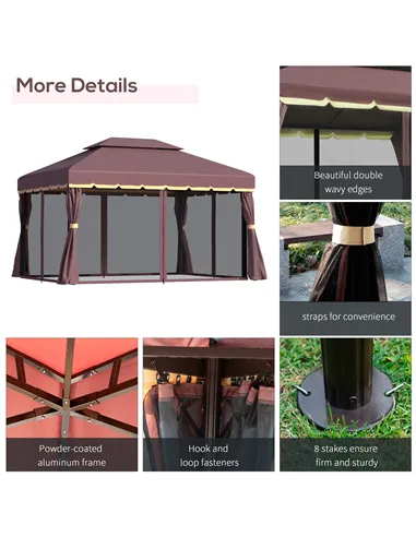 Outsunny 3 x 4m Aluminium Garden Gazebo, Marquee Canopy Shelter Pavilion Party Tent with Nets and Curtains for Garden and Deck, 