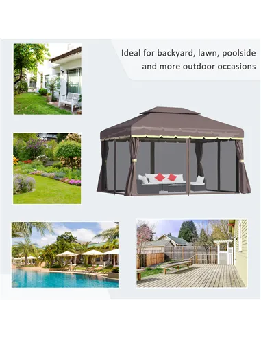 Outsunny 3 x 4m Aluminium Garden Gazebo, Marquee Canopy Shelter Pavilion Party Tent with Nets and Curtains for Garden and Deck, 