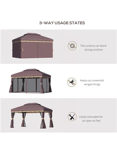 Outsunny 3 x 4m Aluminium Garden Gazebo, Marquee Canopy Shelter Pavilion Party Tent with Nets and Curtains for Garden and Deck, 