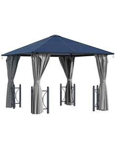 Outsunny 3 x 3(m) Hardtop Gazebo Canopy with Polycarbonate Roof, Steel & Aluminium Frame, Garden Pavilion with Mosquito Netting 