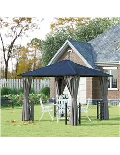 Outsunny 3 x 3(m) Hardtop Gazebo Canopy with Polycarbonate Roof, Steel & Aluminium Frame, Garden Pavilion with Mosquito Netting  2