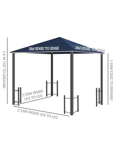 Outsunny 3 x 3(m) Hardtop Gazebo Canopy with Polycarbonate Roof, Steel & Aluminium Frame, Garden Pavilion with Mosquito Netting 