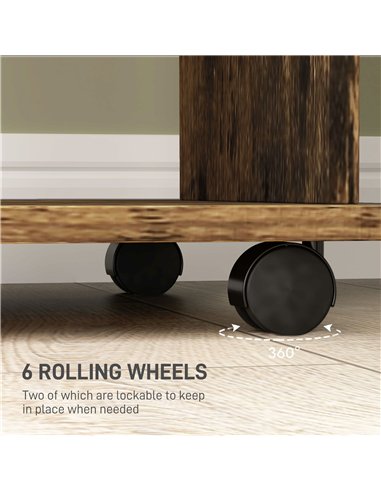 HOMCOM Open Wardrobe Double Mobile Storage Shelves Organizer W/6 Wheels-Rustic Brown