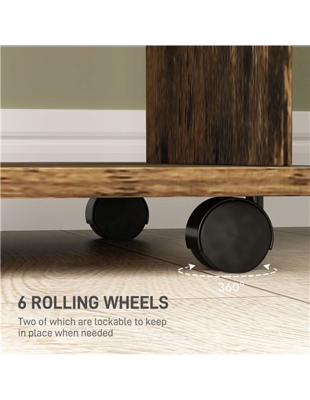 HOMCOM Open Wardrobe Double Mobile Storage Shelves Organizer W/6 Wheels-Rustic Brown