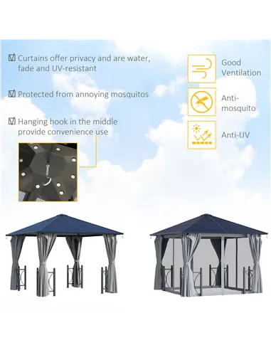 Outsunny 3 x 3(m) Hardtop Gazebo Canopy with Polycarbonate Roof, Steel & Aluminium Frame, Garden Pavilion with Mosquito Netting 