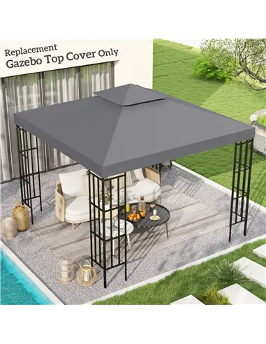 Outsunny 3(m) Gazebo Top Cover Double Tier Canopy Replacement Pavilion Roof Deep Grey