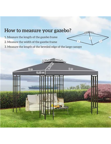 Outsunny 3(m) Gazebo Top Cover Double Tier Canopy Replacement Pavilion Roof Deep Grey