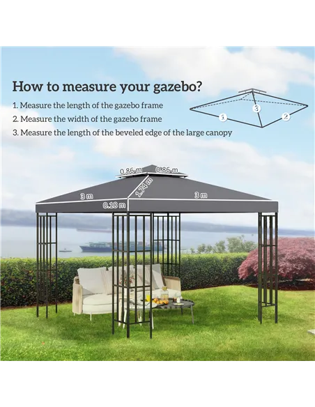 Outsunny 3(m) Gazebo Top Cover Double Tier Canopy Replacement Pavilion Roof Deep Grey