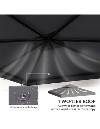 Outsunny 3(m) Gazebo Top Cover Double Tier Canopy Replacement Pavilion Roof Deep Grey