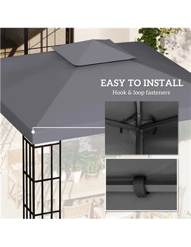 Outsunny 3(m) Gazebo Top Cover Double Tier Canopy Replacement Pavilion Roof Deep Grey