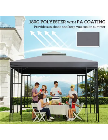 Outsunny 3(m) Gazebo Top Cover Double Tier Canopy Replacement Pavilion Roof Deep Grey