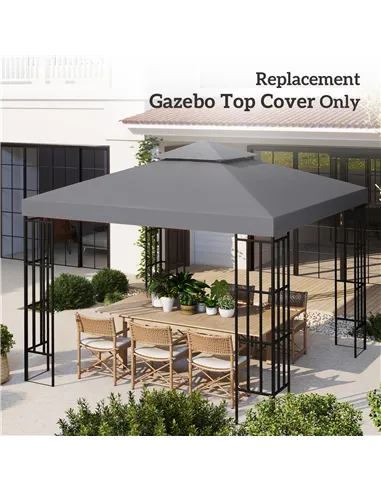 Outsunny 3(m) Gazebo Top Cover Double Tier Canopy Replacement Pavilion Roof Deep Grey