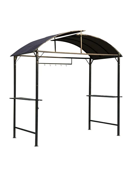 Outsunny Metal Smoking Gazebo Marquee Garden Patio BBQ Tent Grill Canopy Awning Shelter - Coffee