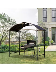 Outsunny Metal Smoking Gazebo Marquee Garden Patio BBQ Tent Grill Canopy Awning Shelter - Coffee 2