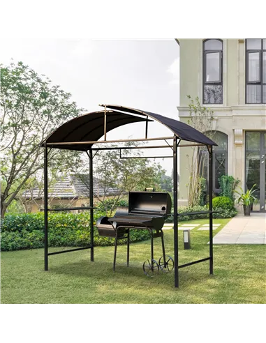 Outsunny Metal Smoking Gazebo Marquee Garden Patio BBQ Tent Grill Canopy Awning Shelter - Coffee