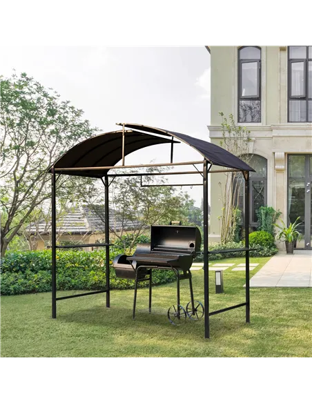 Outsunny Metal Smoking Gazebo Marquee Garden Patio BBQ Tent Grill Canopy Awning Shelter - Coffee