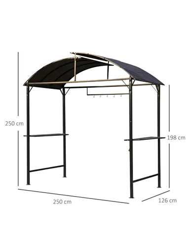 Outsunny Metal Smoking Gazebo Marquee Garden Patio BBQ Tent Grill Canopy Awning Shelter - Coffee