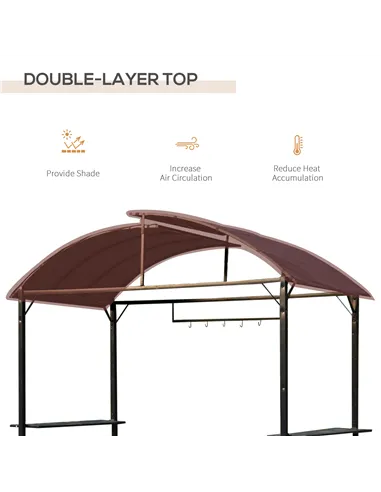 Outsunny Metal Smoking Gazebo Marquee Garden Patio BBQ Tent Grill Canopy Awning Shelter - Coffee