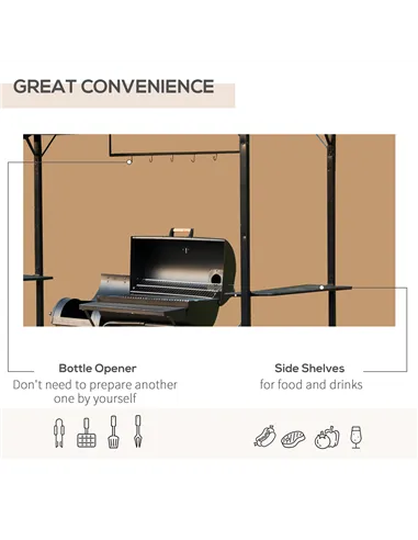Outsunny Metal Smoking Gazebo Marquee Garden Patio BBQ Tent Grill Canopy Awning Shelter - Coffee