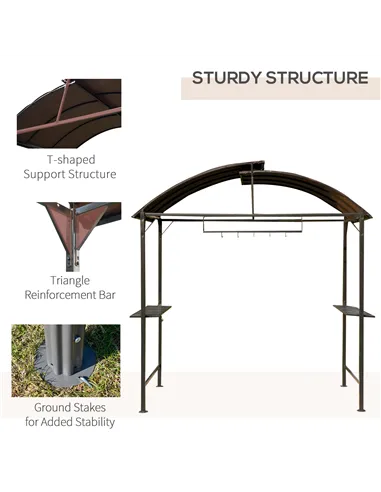 Outsunny Metal Smoking Gazebo Marquee Garden Patio BBQ Tent Grill Canopy Awning Shelter - Coffee