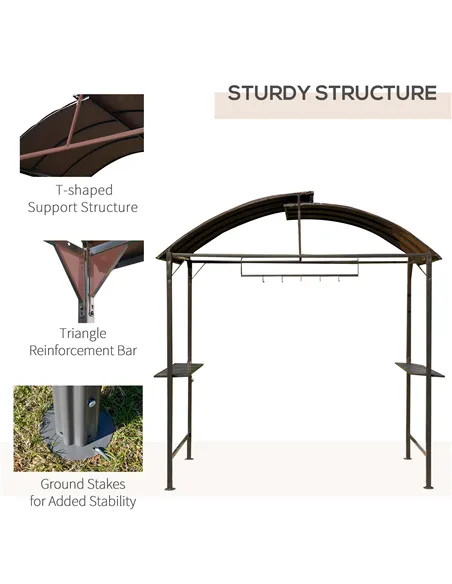 Outsunny Metal Smoking Gazebo Marquee Garden Patio BBQ Tent Grill Canopy Awning Shelter - Coffee