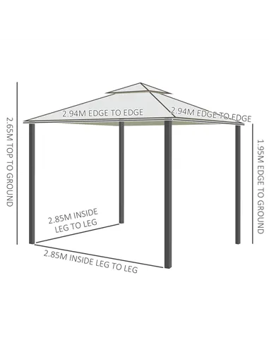 Outsunny 3 x 3 m Metal Gazebo, Garden Pavillion, Double Roof Outdoor Canopy Shelter with Mesh Sidewalls, Cream White
