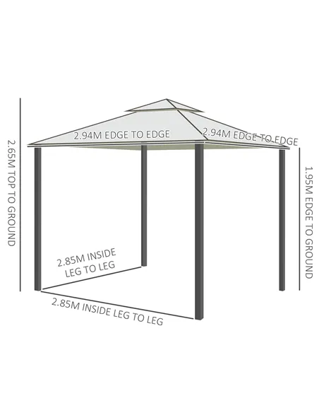 Outsunny 3 x 3 m Metal Gazebo, Garden Pavillion, Double Roof Outdoor Canopy Shelter with Mesh Sidewalls, Cream White
