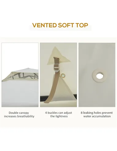 Outsunny 3 x 3 m Metal Gazebo, Garden Pavillion, Double Roof Outdoor Canopy Shelter with Mesh Sidewalls, Cream White