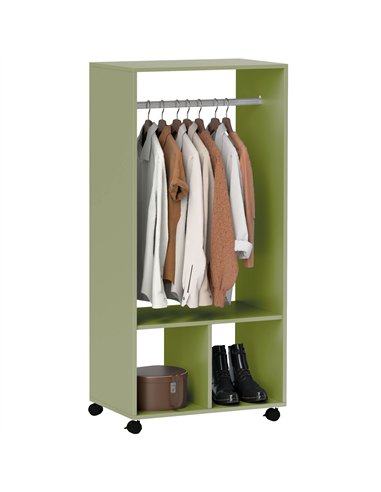 HOMCOM Open Wardrobe on Wheels, Bedroom Wardrobe with Clothes Hanging Rail, 2 Storage Shelves, Mobile Garment Rack for Cloakroom