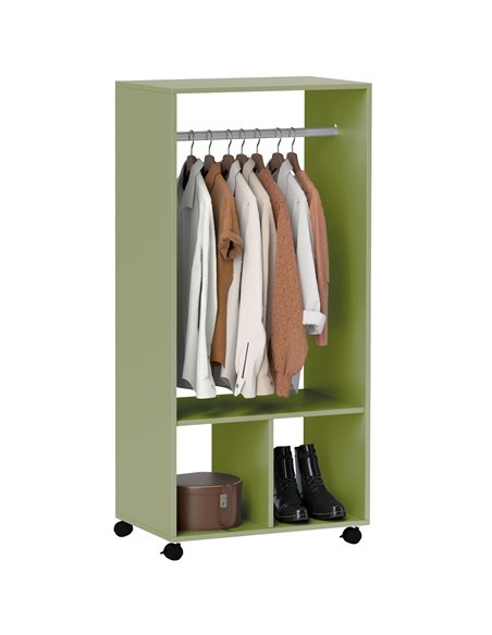 HOMCOM Open Wardrobe on Wheels, Bedroom Wardrobe with Clothes Hanging Rail, 2 Storage Shelves, Mobile Garment Rack for Cloakroom