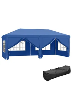 Outsunny 3 x 6 m Garden Pop Up Gazebo, Wedding Party Tent Marquee, Water Resistant Awning Canopy with Sidewalls, Windows, Carry 