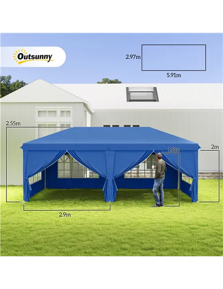 Outsunny 3 x 6 m Garden Pop Up Gazebo, Wedding Party Tent Marquee, Water Resistant Awning Canopy with Sidewalls, Windows, Carry 